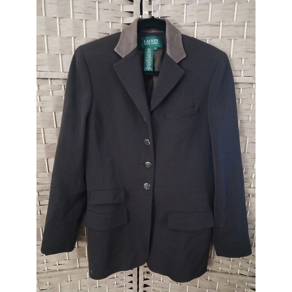 LRL Ralph Lauren Women's 100% Wool Equestrian Blazer Leather Collar Sz 6